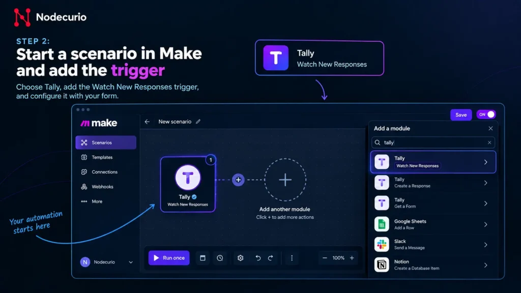 Make scenario with Tally Watch New Responses trigger