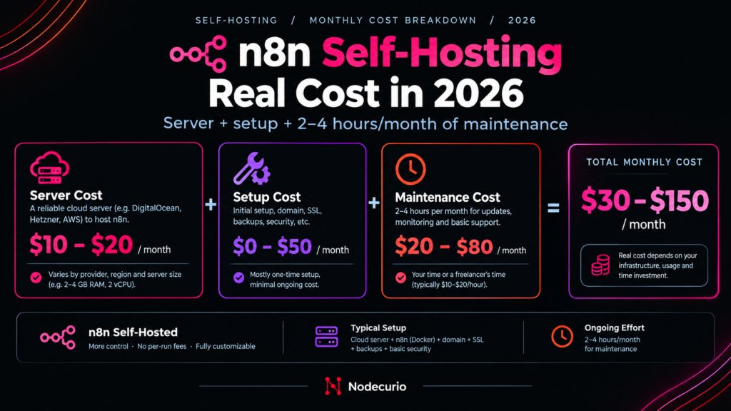 n8n self-hosting real cost in 2026 - server, setup and 2–4 hours per month of maintenance