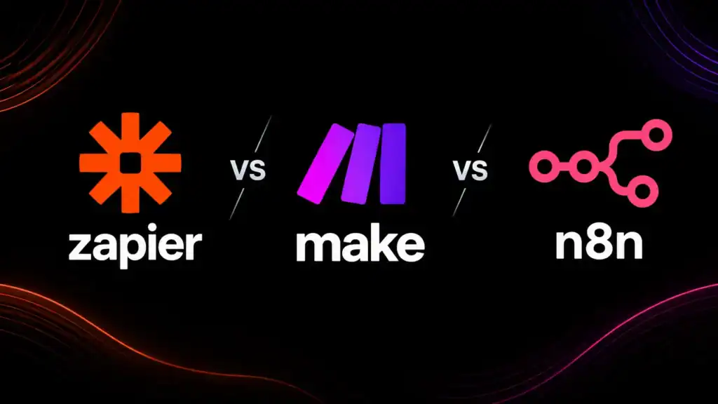 Zapier vs Make vs n8n comparison — automation platform logos side by side