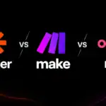 Zapier vs Make vs n8n comparison — automation platform logos side by side